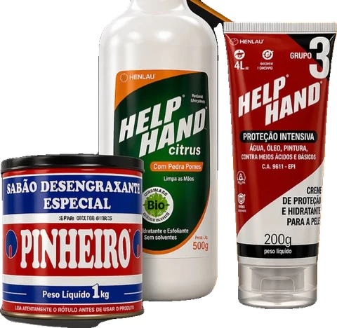 Sabão desengraxante e creme protetor